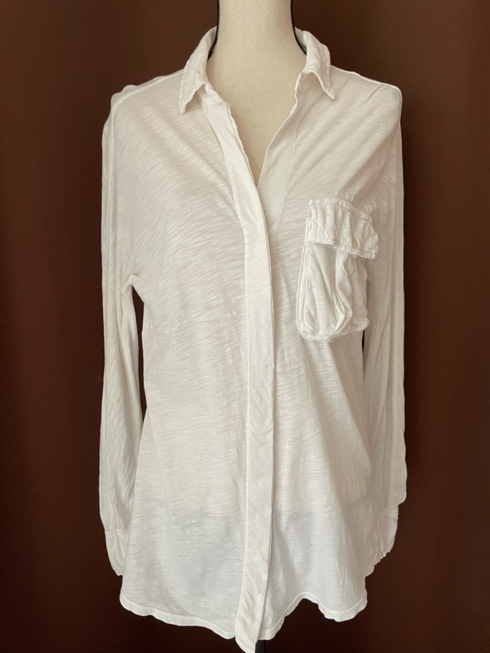 James Perse cotton knit stretch collared White Long-Sleeve Button-Up Shirt 2/M